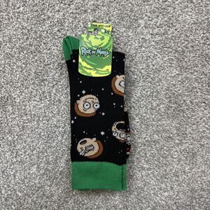 Bioworld Socks Mens 10-13 Black Rick & Morty Crew Novelty 2 Pair Adult Swim